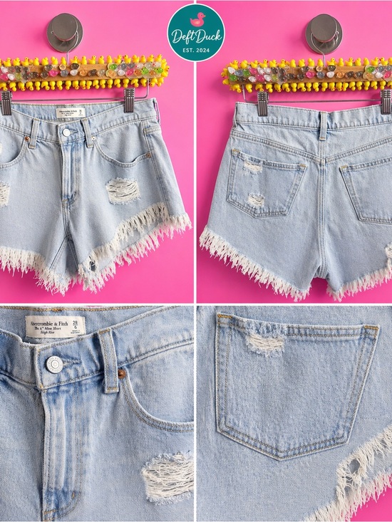 Abercrombie & Fitch Pants - Abercrombie & Fitch Light Blue Distressed Frayed-Hem Jean Shorts
